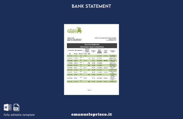 modello word di estratto conto bancario della Banca di Guam delle Isole Marshall